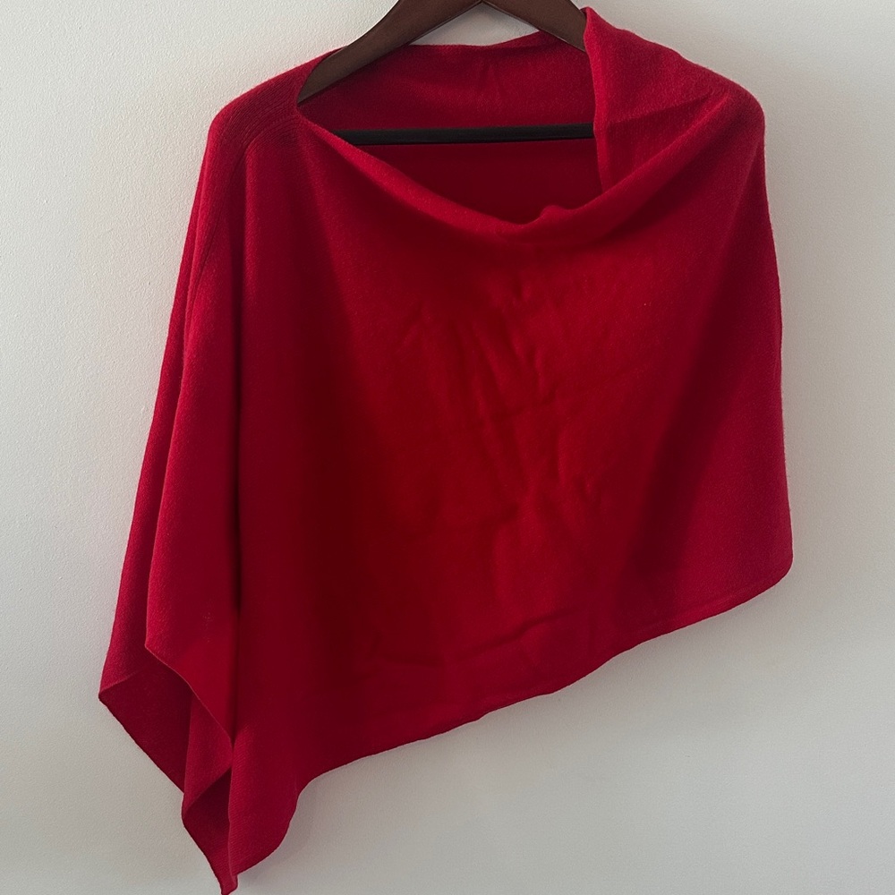 Red Asymmetrical Cashmere Poncho